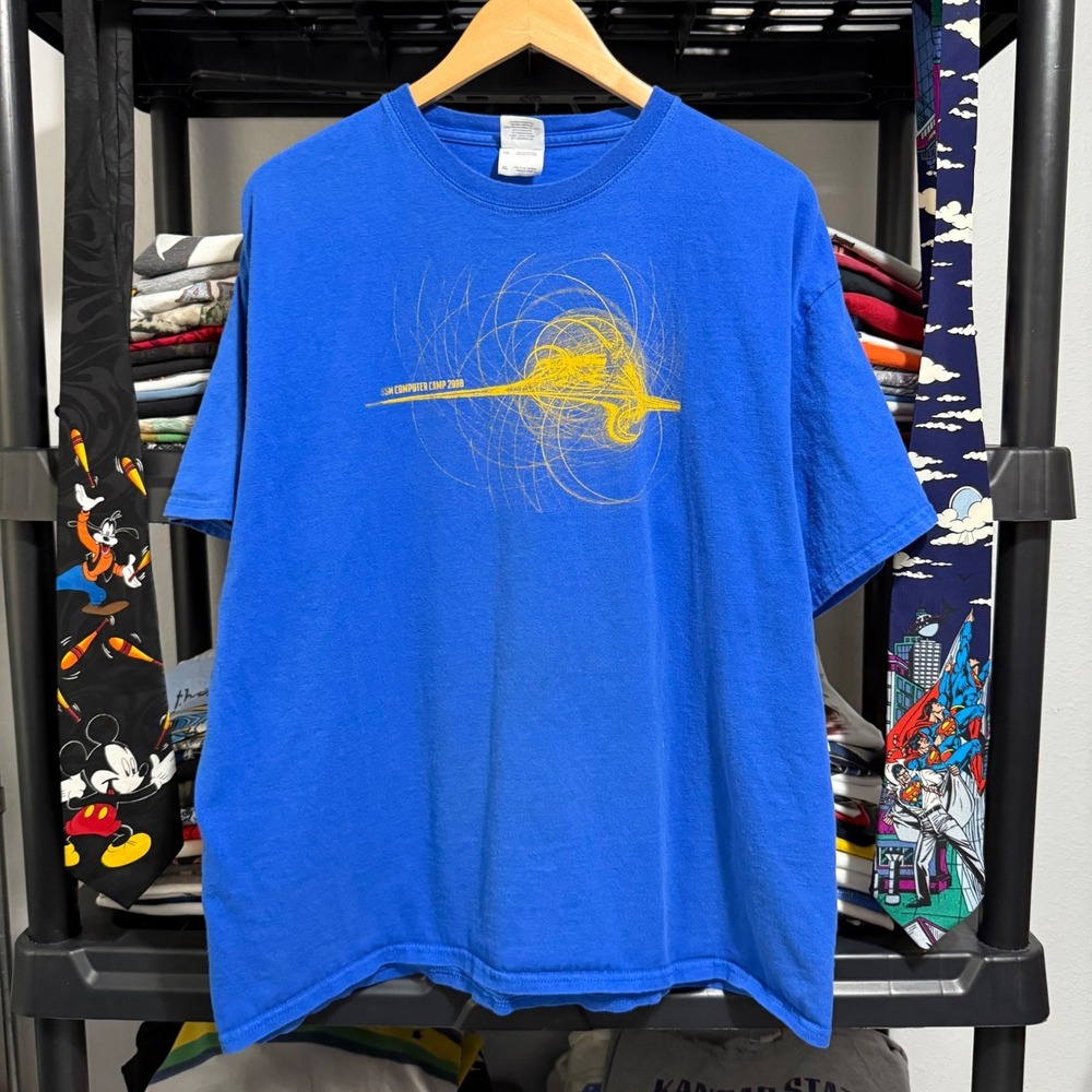 Gildan T Shirt USM Computer Camp 2008 Pacman Error XL Blue Y2K Tech Tee